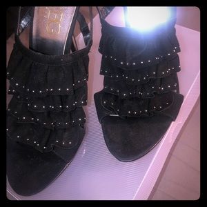 Black Studded Suede Sandal Heels